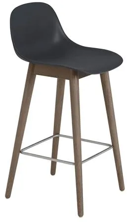 Muuto Fiber Barstol med Träbas och Ryggstöd Svart/Mörkbrun H87,5 cm